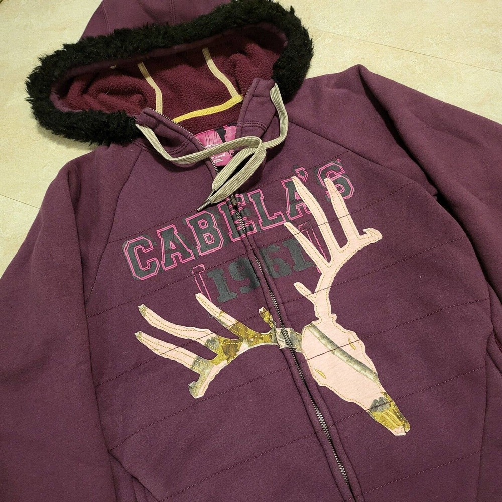 Cabela's‎ Womens S Small Full Zip Fleece Lined Faux Hooded Sweatshirt Jacket